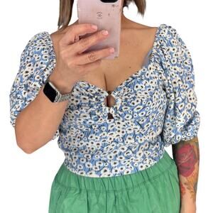 Hutch Anthropologie blue floral smocked crop top